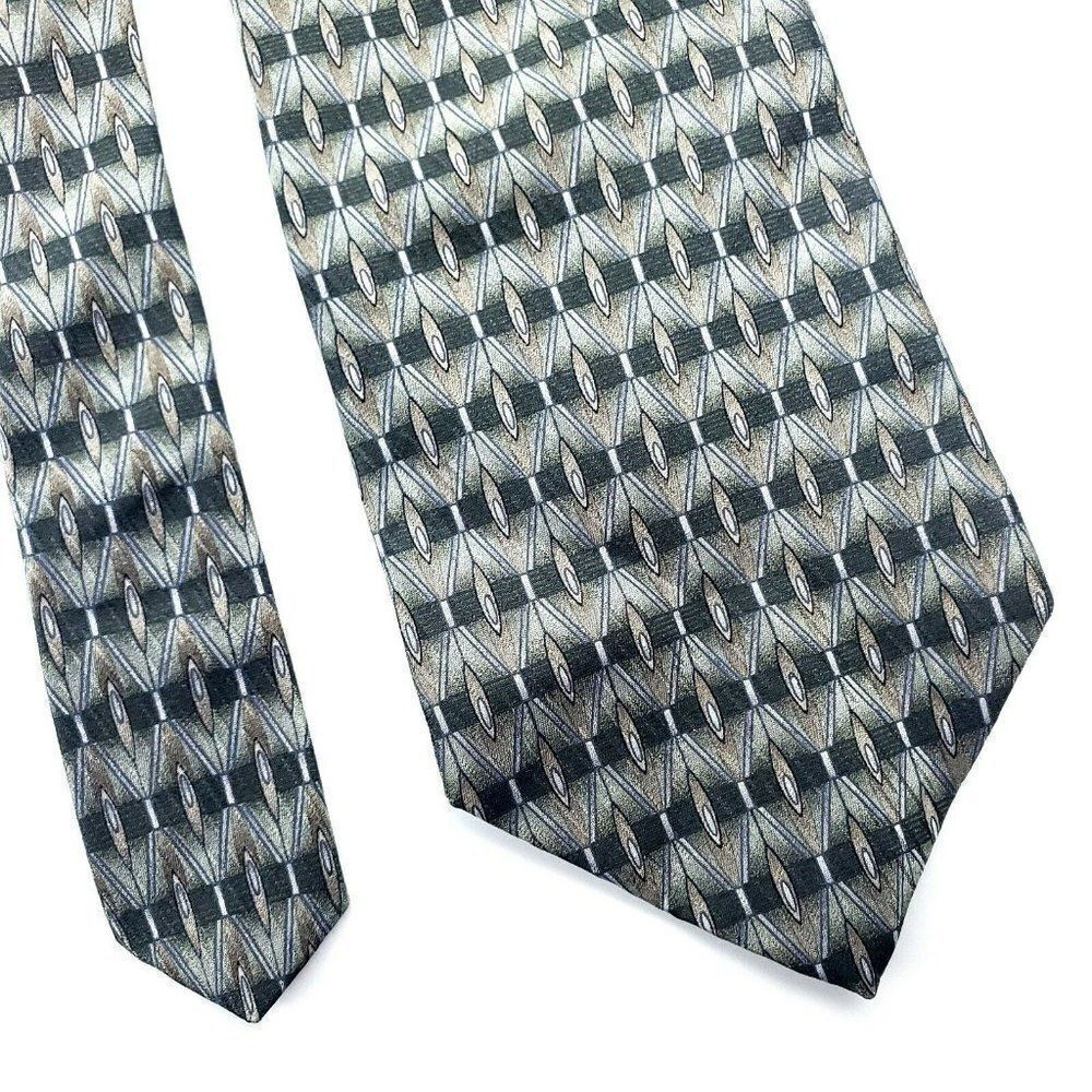 Savile Row Green Print Silk Tie Short‎